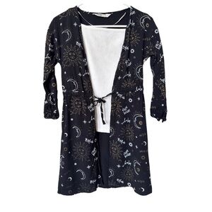 Black Celestial Print Kimono Cardigan. Girls 12